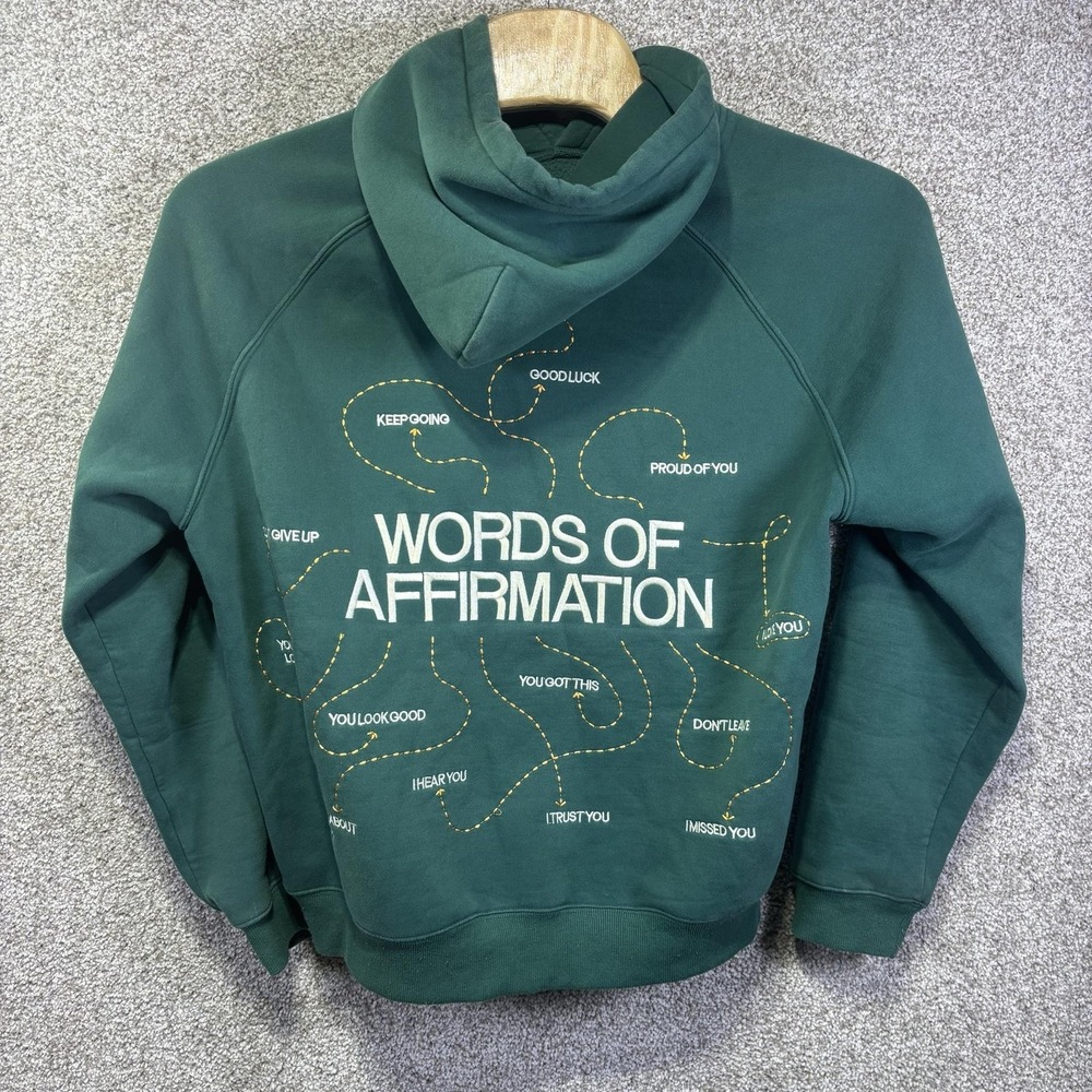Dandy Worldwide Hoodie Womens Large Green Words Of Affirmation Fleece Sweatshirt